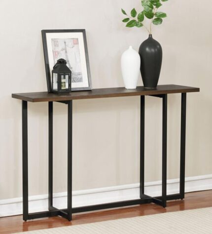 wooden black console table, metal console table