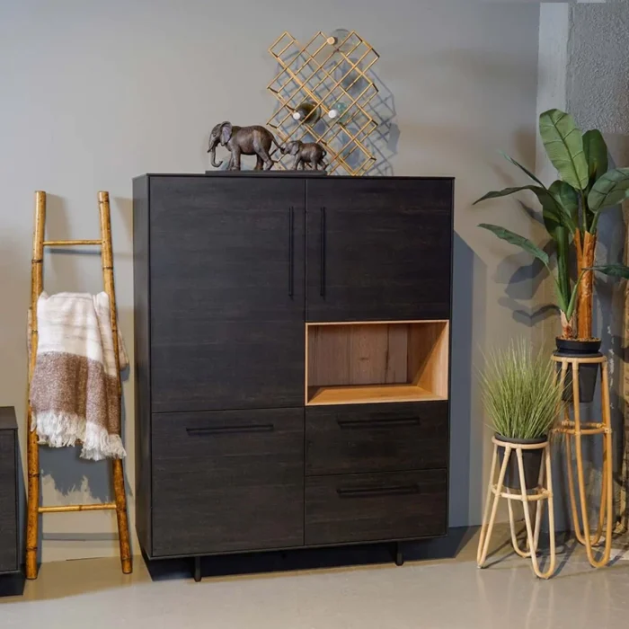 Solid Wood Black Finish Bar Cabinet