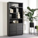 Black Finish Cabinet Bookshelf With Metal