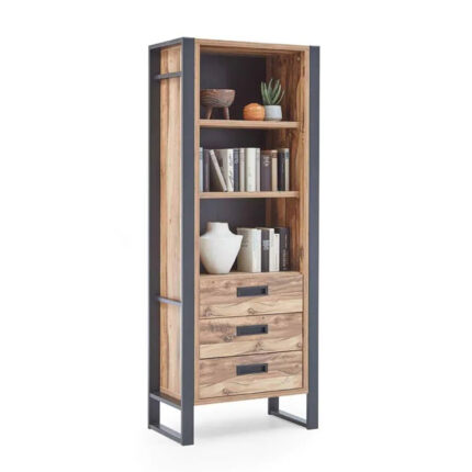 Solid Wood Bookshelf With Metal Base